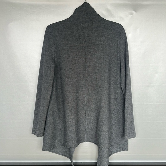 Tahari Gray Merino Wool Blend Open Front Long Sleeve Buckle Detail Cardigan Sz L - Picture 5 of 12